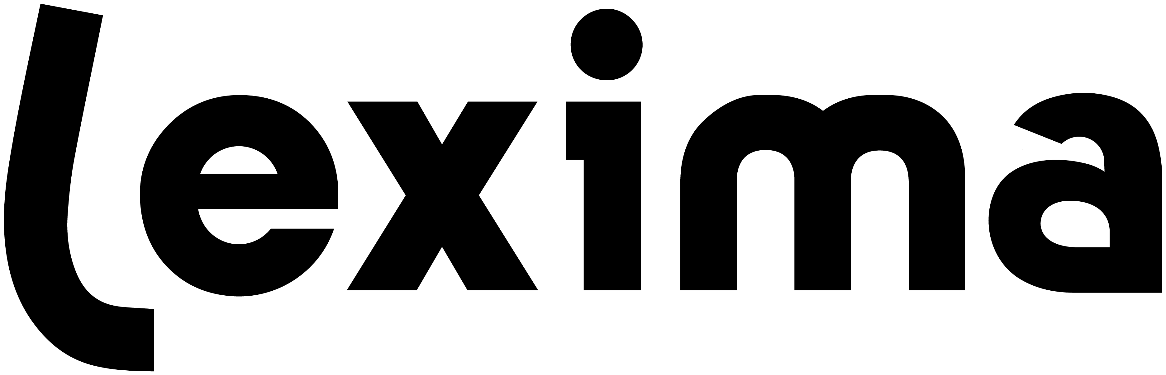 The word Lexima in a thick black font. The initial capital L is rounded and on a slight anglem End of description.